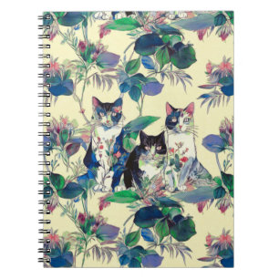 Watercolor Cats in a Garden Notebook