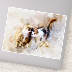 Watercolor Cats Nuzzling in Soft Abstract Art