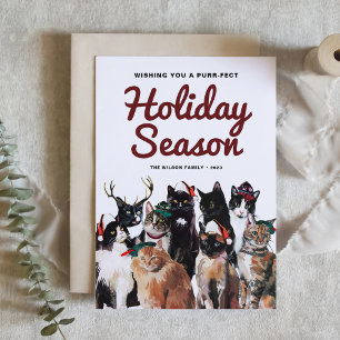 Watercolor Cats Purr-fect Christmas Photo Holiday Postcard