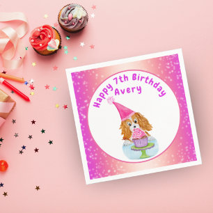 Watercolor Cavalier King Charles Cupcake Birthday Napkin