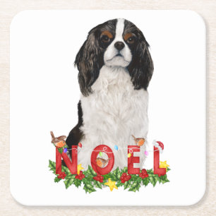 Watercolor Cavalier  King Charles Noel Christmas  Square Paper Coaster