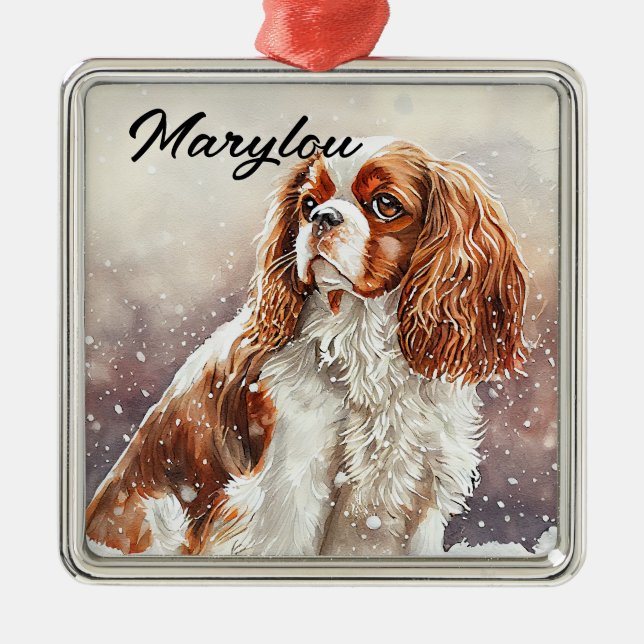 WATERCOLOR CAVALIER KING CHARLES SPANIEL DOG METAL ORNAMENT (Front)