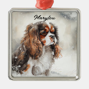 WATERCOLOR CAVALIER KING CHARLES SPANIEL DOG METAL ORNAMENT