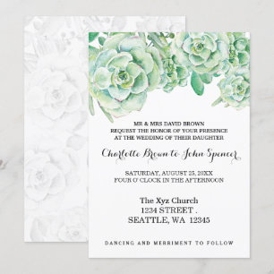 watercolor celadon succulent wedding invitations