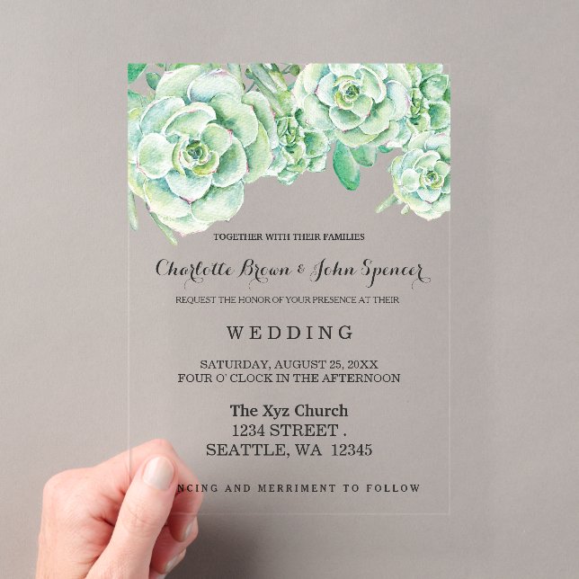 watercolor celadon succulent wedding invitations (Insitu (Handheld))