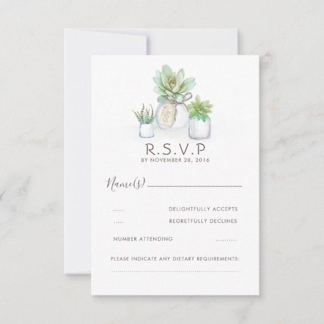 Watercolor Celadon Succulent Wedding RSVP (Front)