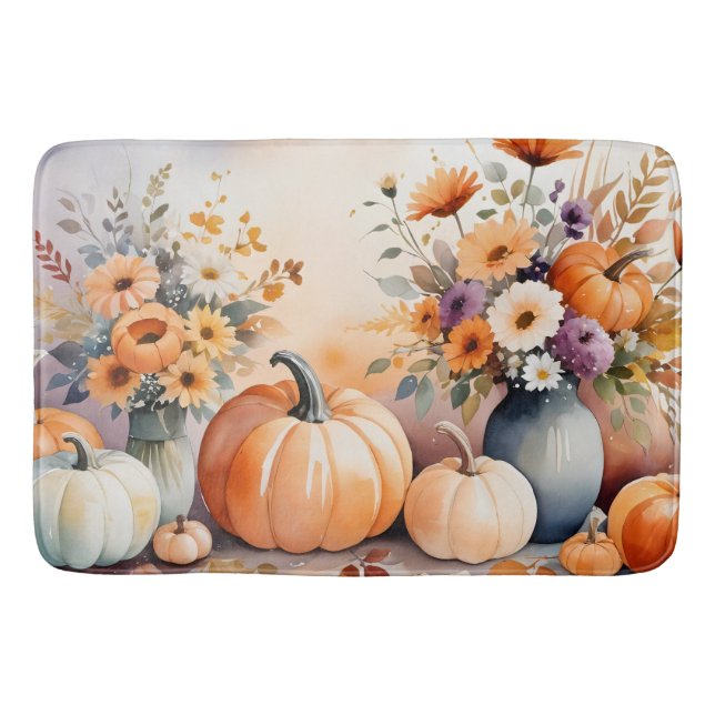 Watercolor celebrating fall bath mat (Front)