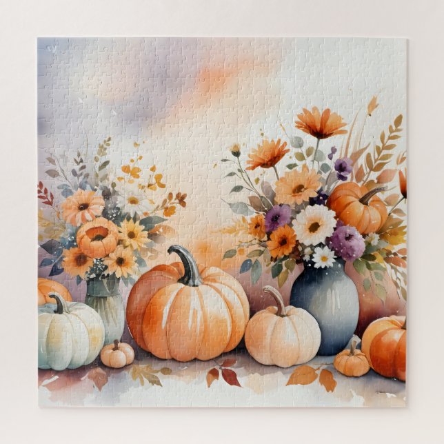 Watercolor celebrating fall jigsaw puzzle (Vertical)