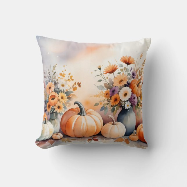 Watercolor celebrating fall throw pillow (Front)