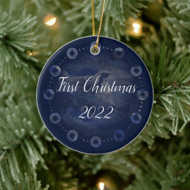 Watercolor Celestial Dark Blue Skies Ceramic Ornament (Tree)
