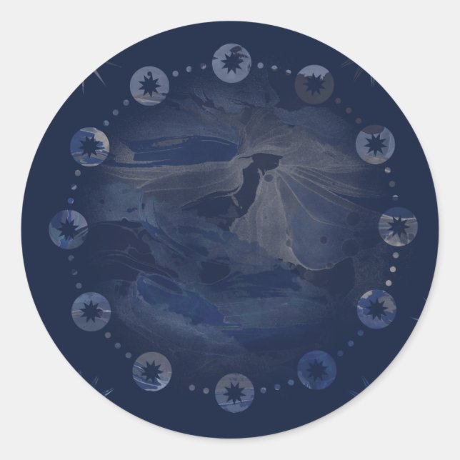 Watercolor Celestial Dark Blue Skies Classic Round Sticker (Front)