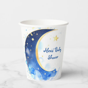 Watercolor Celestial Moon and Stars Baby Shower Paper Cups