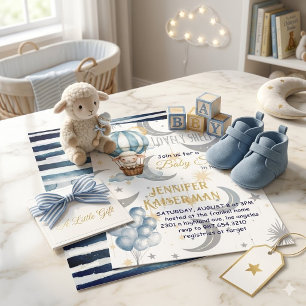 Watercolor Celestial Sheep & Balloon Baby shower Invitation