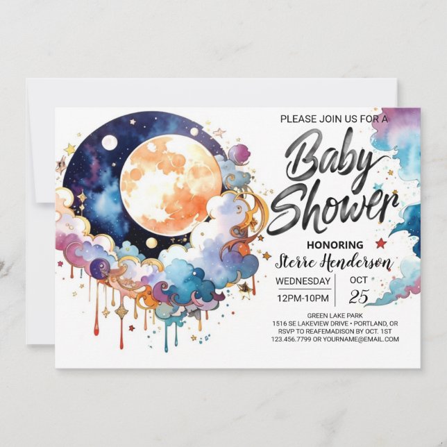 Watercolor Celestial Soiree Baby Shower Invitation (Front)