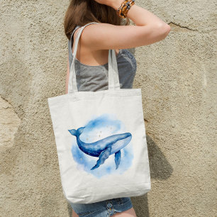 Watercolor Celestial Whale Tote Bag