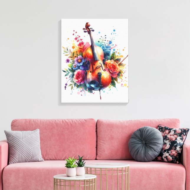 Watercolor Cello and Flowers  Canvas Print (Insitu(LivingRoom))