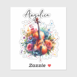 Watercolor Cello and Flowers Personalized