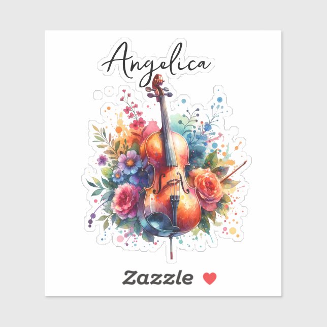 Watercolor Cello and Flowers Personalized (Sheet)