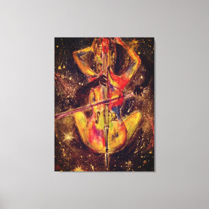 Watercolor - Cello Space Sonata - Lady with Cello Canvas Print