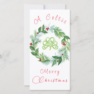 Watercolor Celtic Christmas Wreath PERSONALIZE  Holiday Card