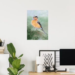 Watercolor Chaffinch Bird  Nature Art Poster