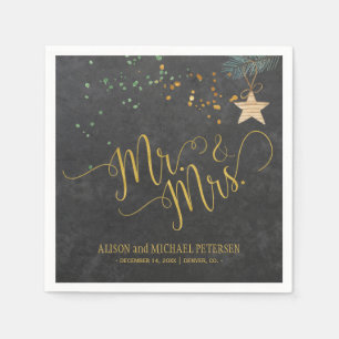 Watercolor chalkboard mr and mrs script wedding napkin