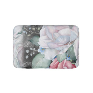 Watercolor Chalkboard Roses Bath Mat