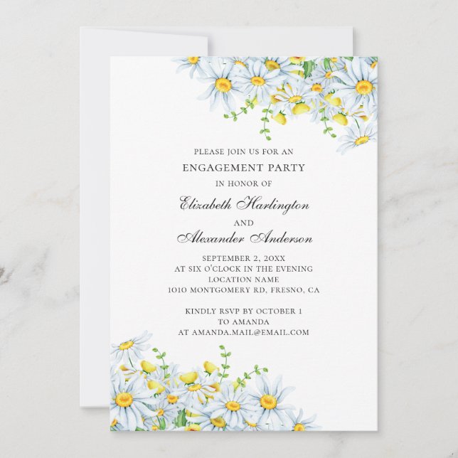 Watercolor chamomile. Floral engagement party Invitation (Front)