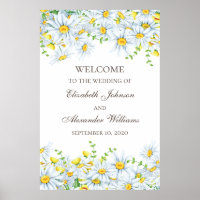 Watercolor chamomile. Floral wedding welcome