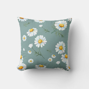 Watercolor Chamomile Flower Pattern Throw Pillow