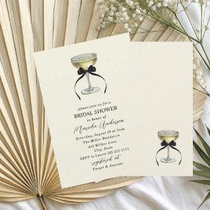  Watercolor Champagne coupe black bow  Bridal Show Invitation