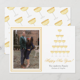 Watercolor Champagne Glasses New Year Photo Holiday Card