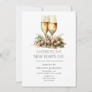 Watercolor Champagne New Year's Eve Party Invitation