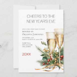 Watercolor Champagne New Year's Eve Party  Invitation