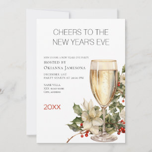Watercolor Champagne New Year's Eve Party Invitation
