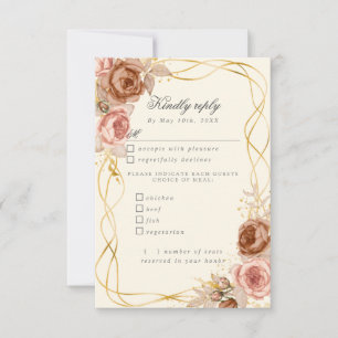 watercolor champagne roses RSVP w meal choices Card