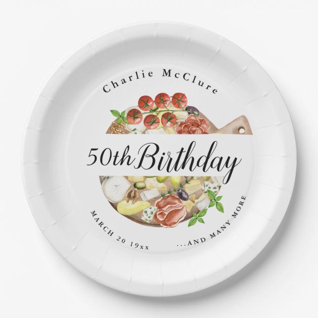 Watercolor Charcuterie of Italy Birthday  Paper Plate (Front)