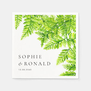 Watercolor Chartreuse Green Fern Leaves Wedding Napkin