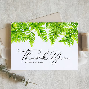 Watercolor Chartreuse Green Fern Leaves Wedding Thank You Card