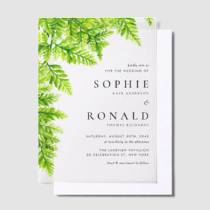 Watercolor Chartreuse Green Fern Leaves Wedding Vellum Invitations