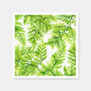 Watercolor Chartreuse Green Ferns Pattern Wedding Napkin