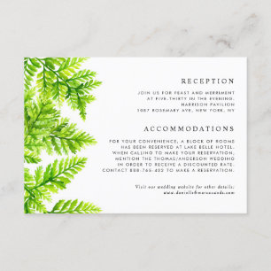 Watercolor Chartreuse Green Ferns Wedding Details Enclosure Card