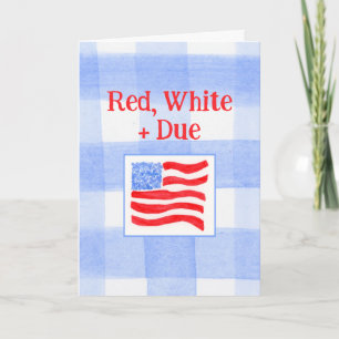 Watercolor Check US Flag Red White Due New Baby  Card