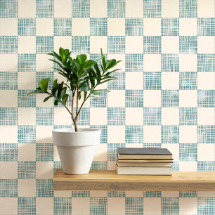 Watercolor Checkers Sea Foam Cream Geometric Wallpaper
