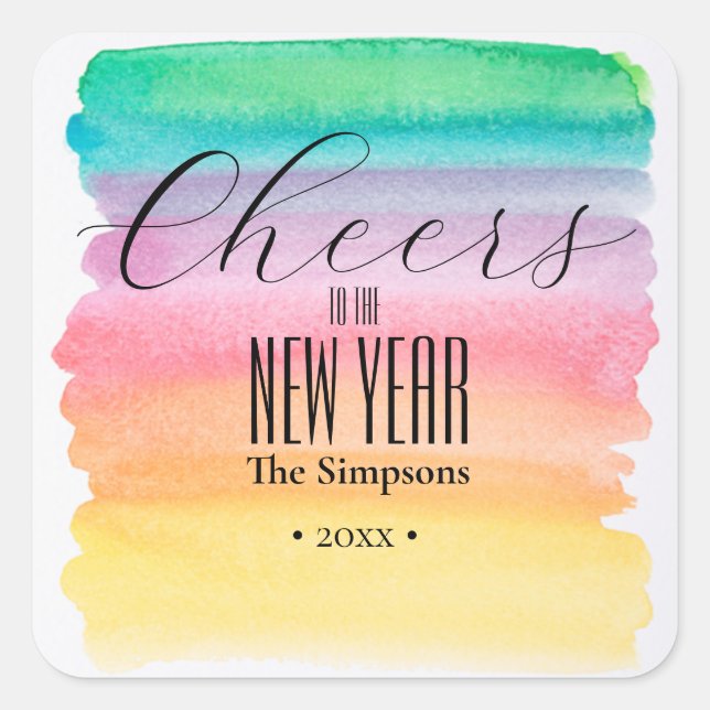 Watercolor Cheers to the new year Square Sticker (Front)