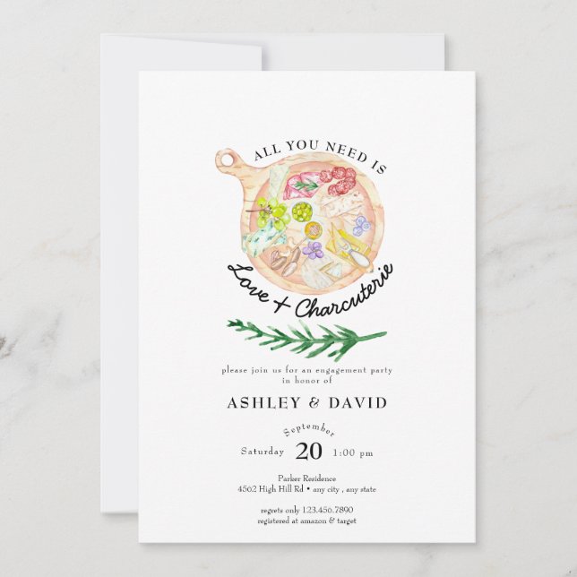Watercolor Cheese Board | Watercolor Bridal Shower Invitation (Front)