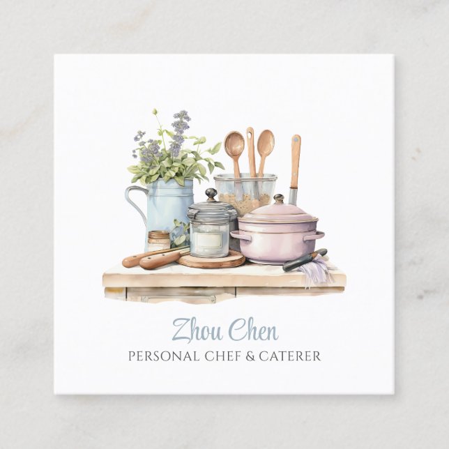 Watercolor Chef Caterer Cook's Table Business Card (Front)