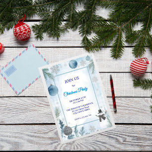 Watercolor Chequered Elegant Icy Blue Christmas Invitation