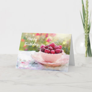 Watercolor Cherries Add Age Fun Birthday Greeting Card