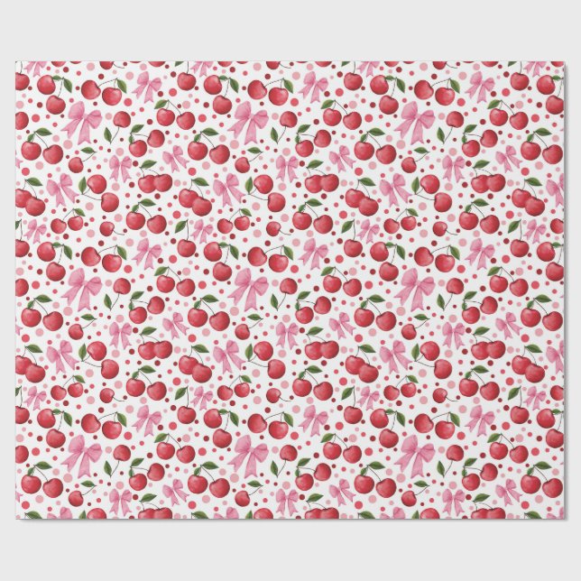 Watercolor Cherries and Bows Wrapping Paper (Flat)